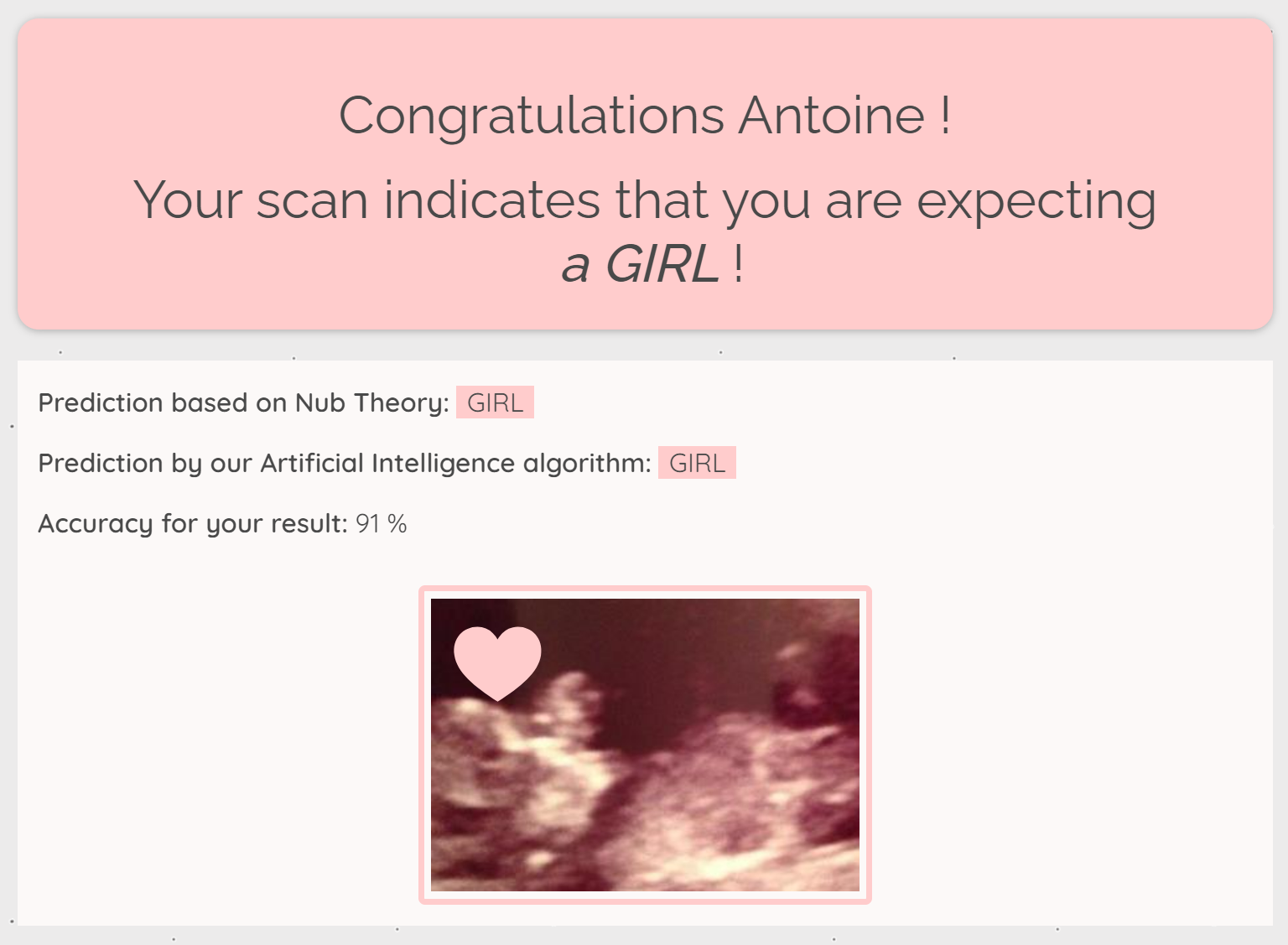 Example of girl Babygram result